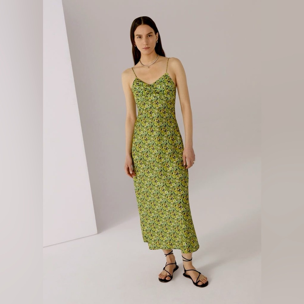 Favorite Daughter The Envy Floral Satin Slip Dress In Green